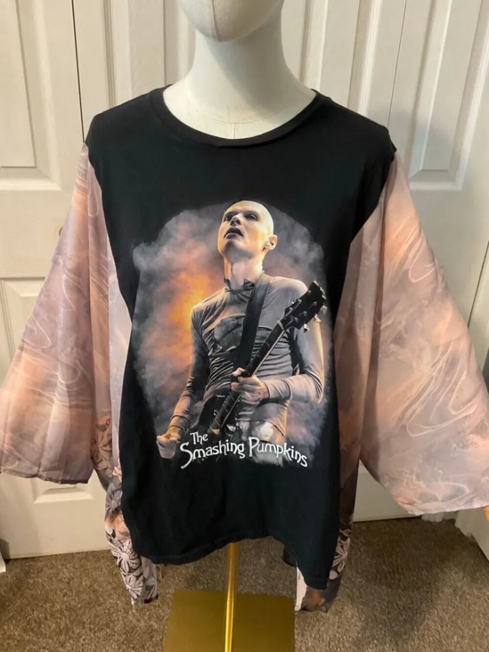 Smashing Pumpkins Billy Corgan Upcycled Tee with Flowy Printed Sleeves OSFM